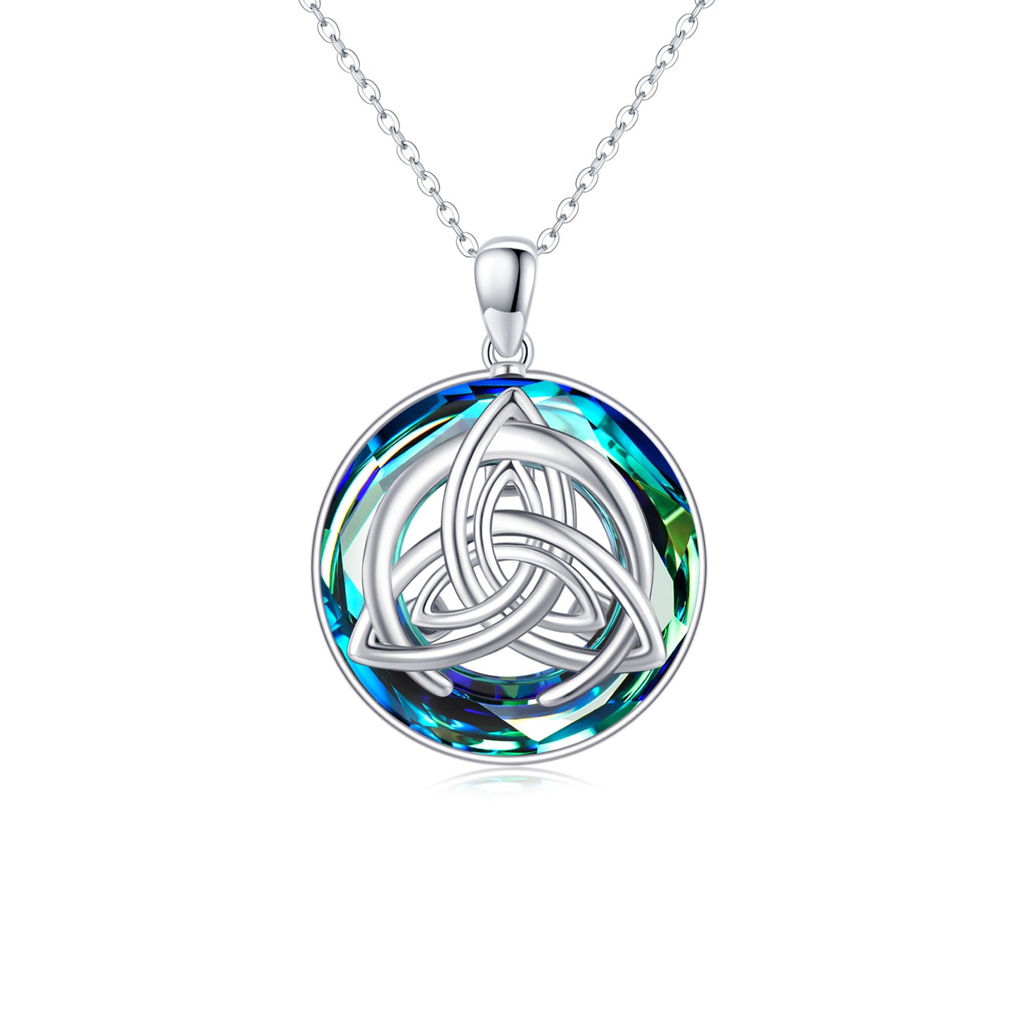 Crystal & Celtic Pendant Necklace in 925 Sterling Silver