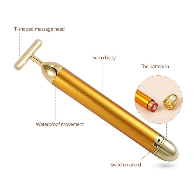 24K Gold plated, T-Bar Facial/Roller Massager