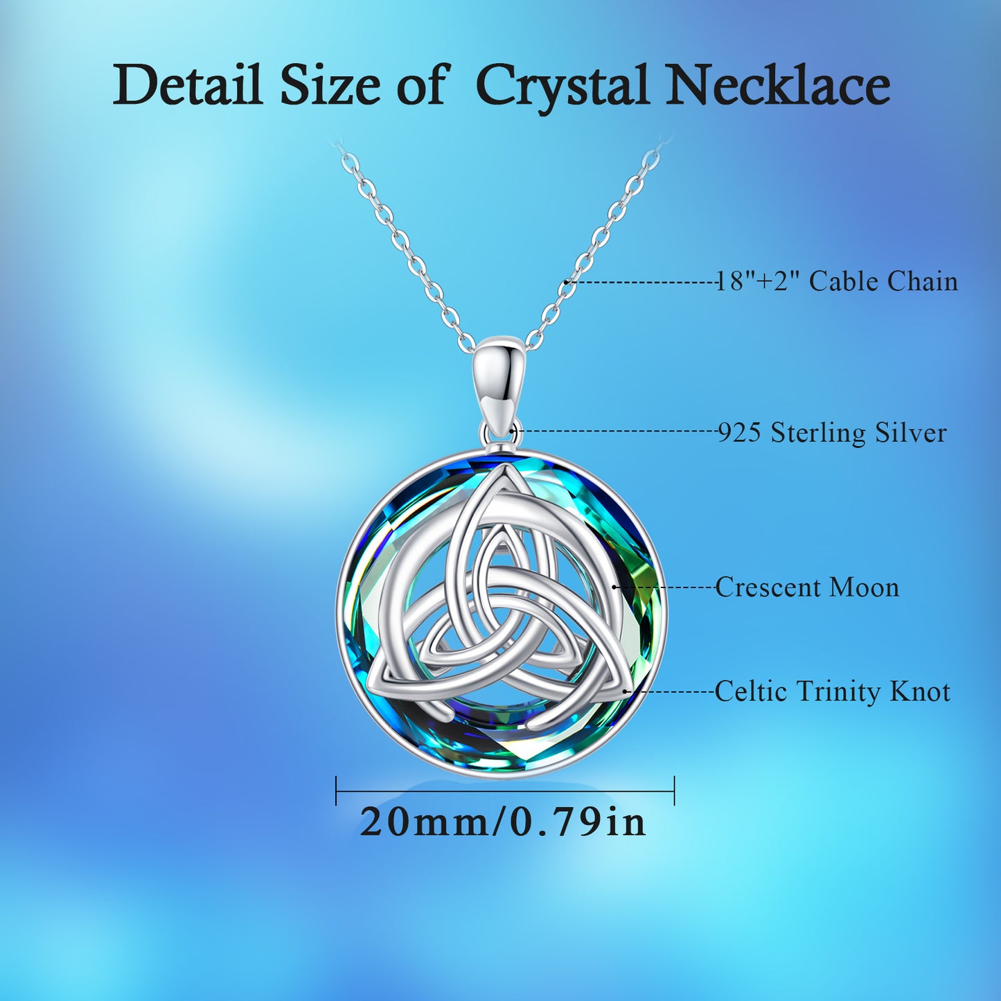 Crystal & Celtic Pendant Necklace in 925 Sterling Silver