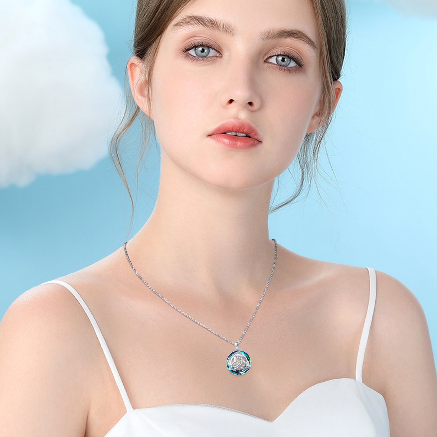Crystal & Celtic Pendant Necklace in 925 Sterling Silver