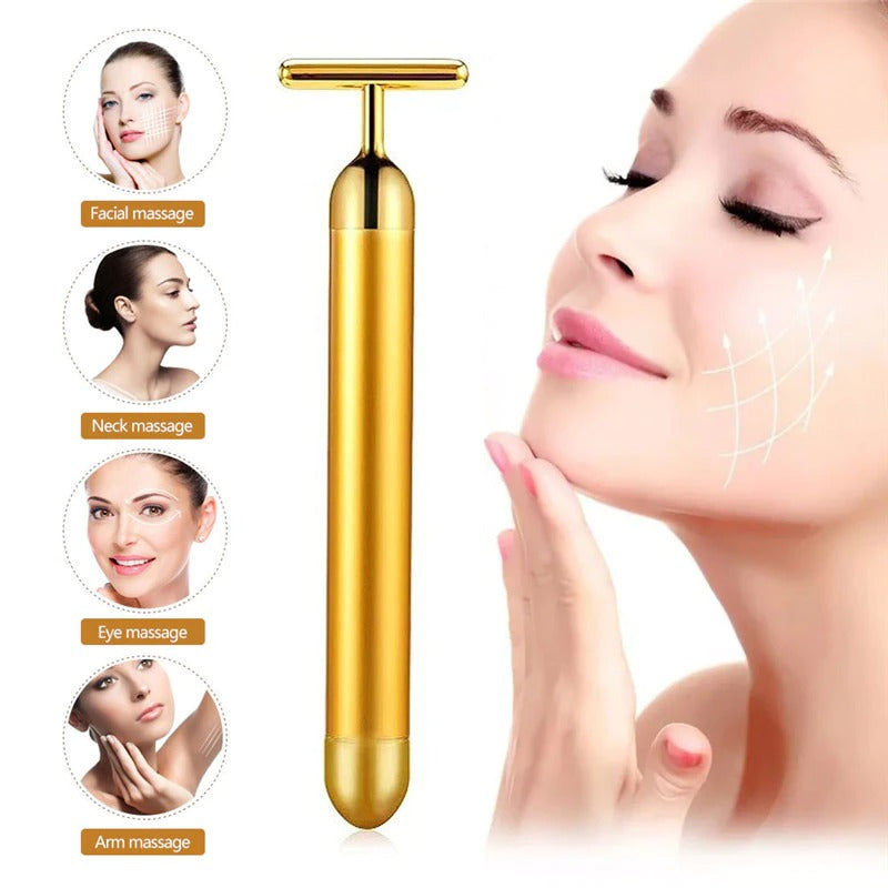 24K Gold plated, T-Bar Facial/Roller Massager