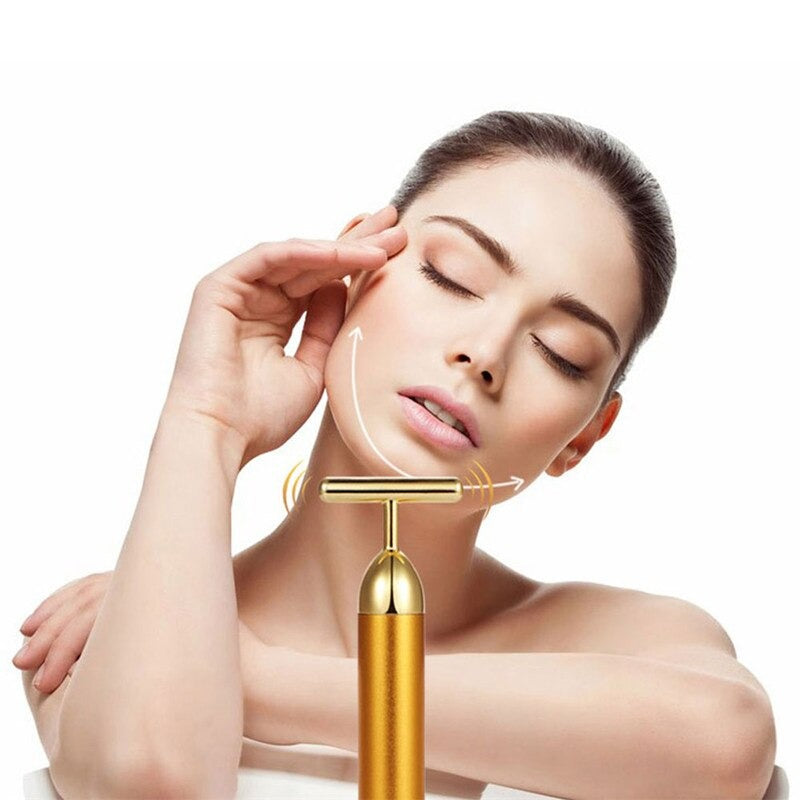 24K Gold plated, T-Bar Facial/Roller Massager