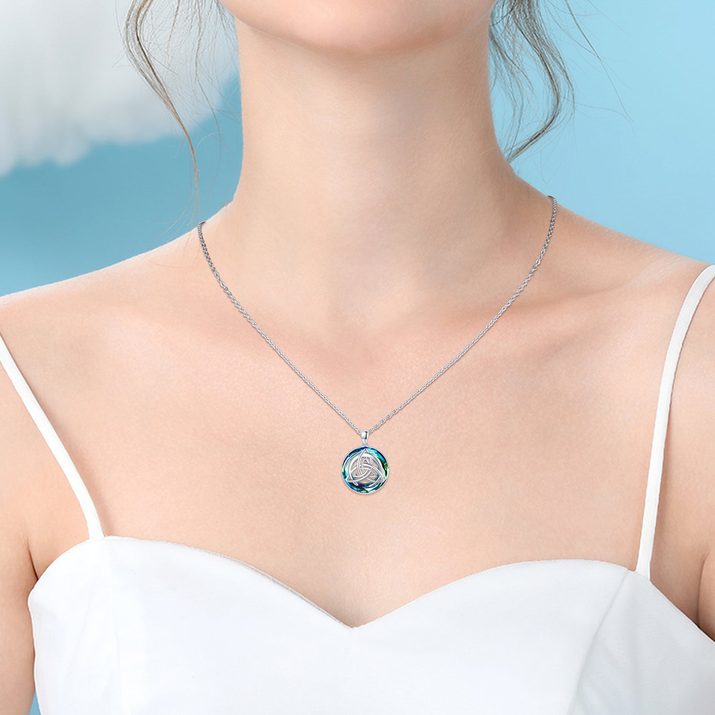 Crystal & Celtic Pendant Necklace in 925 Sterling Silver